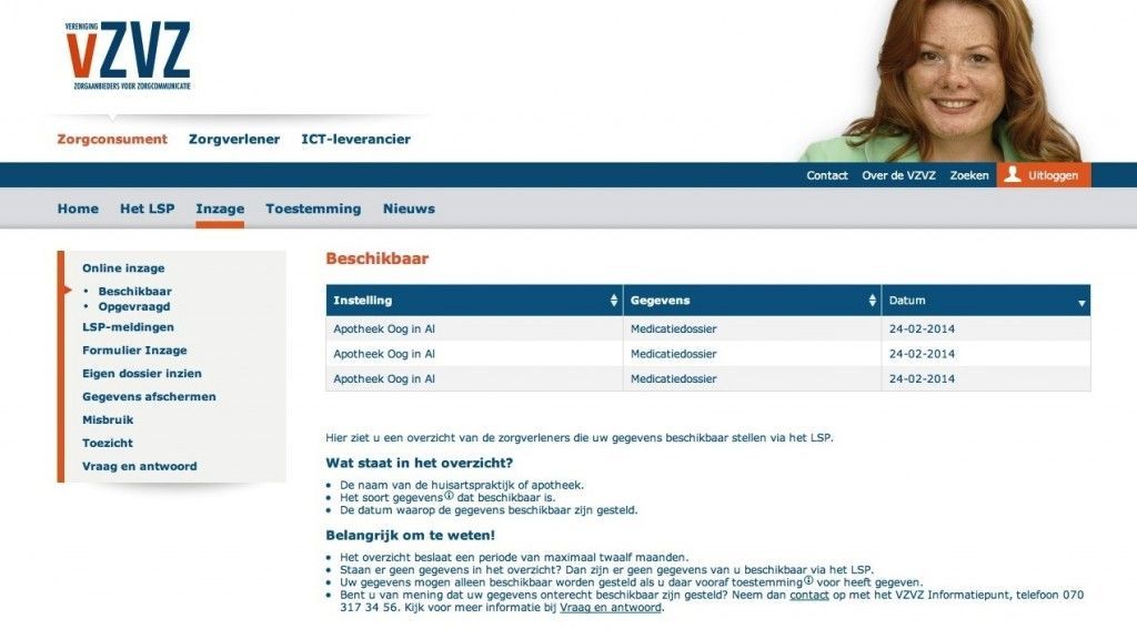 Via de online inzage functie van het LSP is het mogelijk om in te zien welke zorgverleners informatie beschikbaar hebben gesteld of hebben opgevraagd.