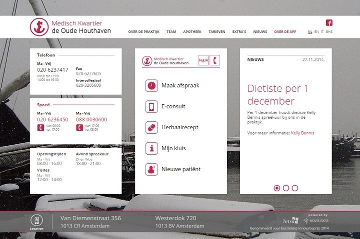 De oude webapp op de homepage van de oude huisartsenpraktijk