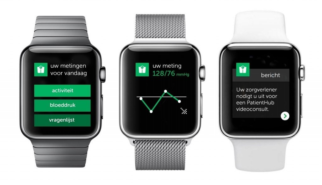 Screenshots van de ThuismeetApp voor de te verwachte Apple Watch