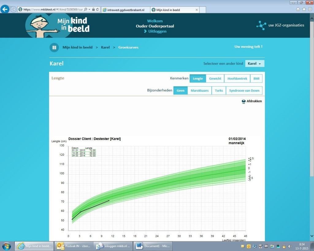 Inzage groeicurve in Mijn Kind in Beeld