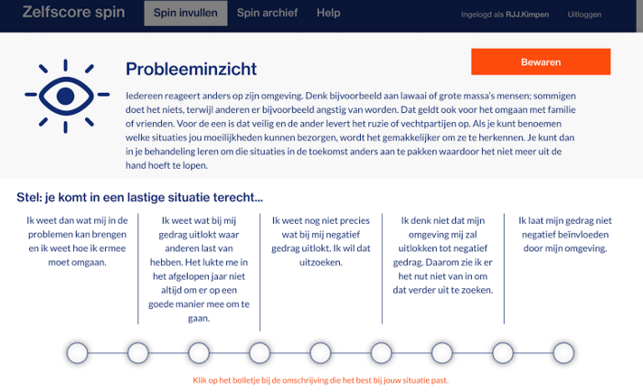 Cliënten lopen door enkele vragen heen om de spin in te vullen