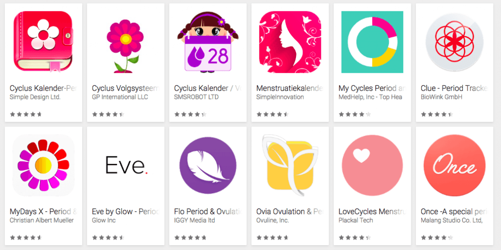 Period tracking apps in Google Play Store