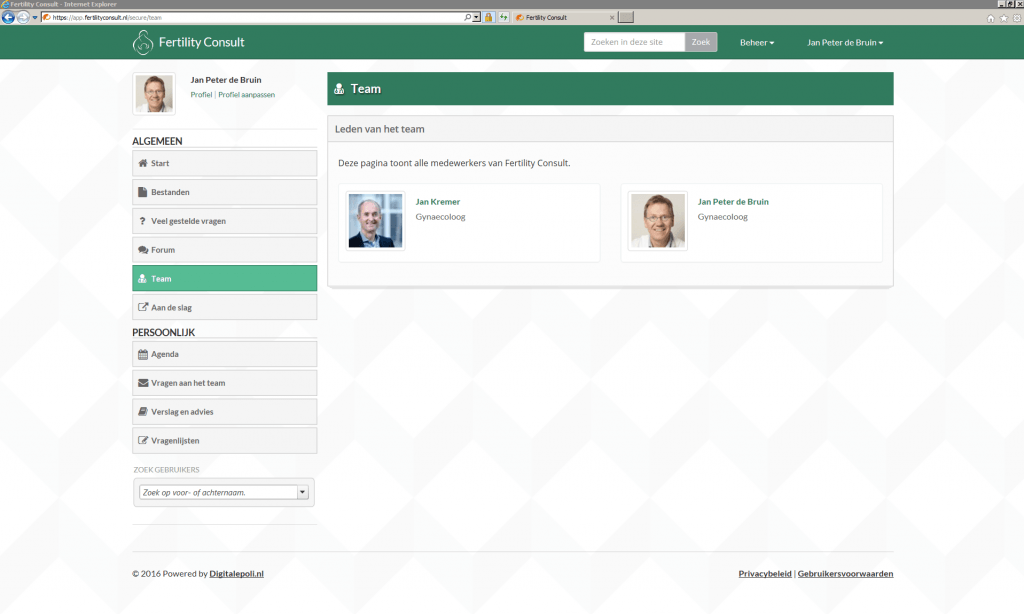 De online omgeving van FertilityConsult