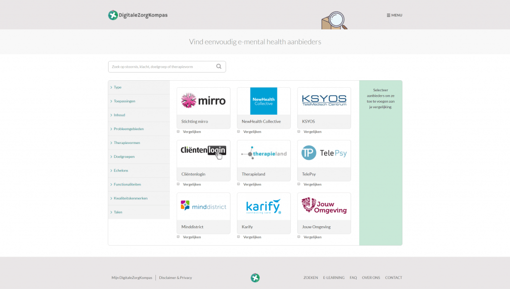 Overzicht van het aanbod op Digitalezorgkompas.nl