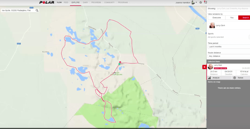 Rondje hardlopen data Polar Flow