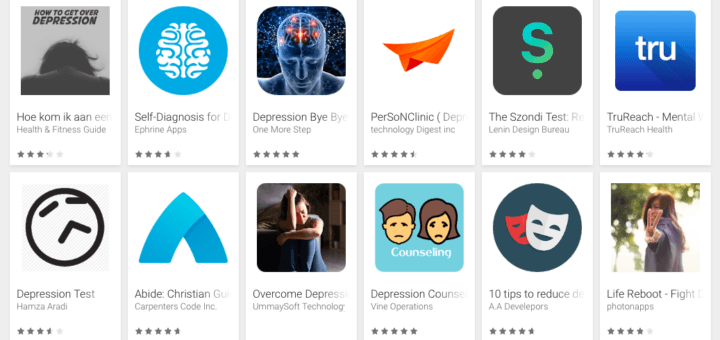 Apps gericht op depressie in categorie 'gezondheid' via Google Play