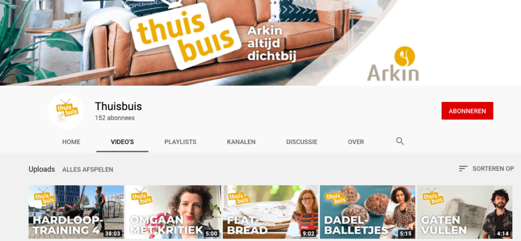 YouTube-kanaal Thuisbuis van ggz-aanbieder Arkin